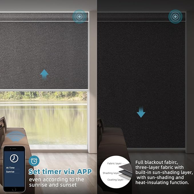 SmartWings Motorized Smart Blinds with Remote, Custom Automatic 100% Blackout Roller Shade Compatible with Alexa/Homekit/Google, Electric Smart Blinds for Indoor Windows, Eclipse Umber