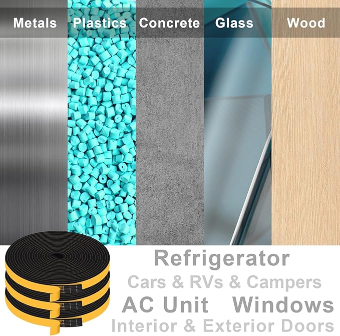 Strong Adhesive Insulation Tape, High Density Foam Weather Stripping Door Seal, Door Seal for Doors and Windows, Soundproof Weatherproof Foam Seal Tape, Noise Reduction(1/2 In x 1/8 In x 98Ft)