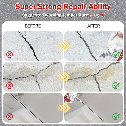 2 PCS Concrete Crack Filler, Cement Crack Repair Sealant, Self Leveling Concrete Filler for Driveways, Walkways, Patios, Outdoor Joint Repair Waterproof