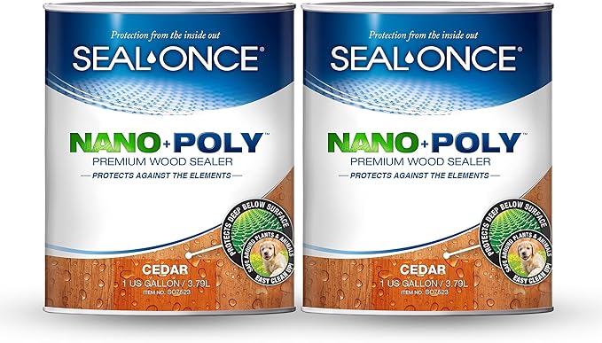 Seal-Once Nano+Poly Penetrating Wood Sealer with Polyurethane - Premium Waterproof Sealant -2 Gallon & Cedar