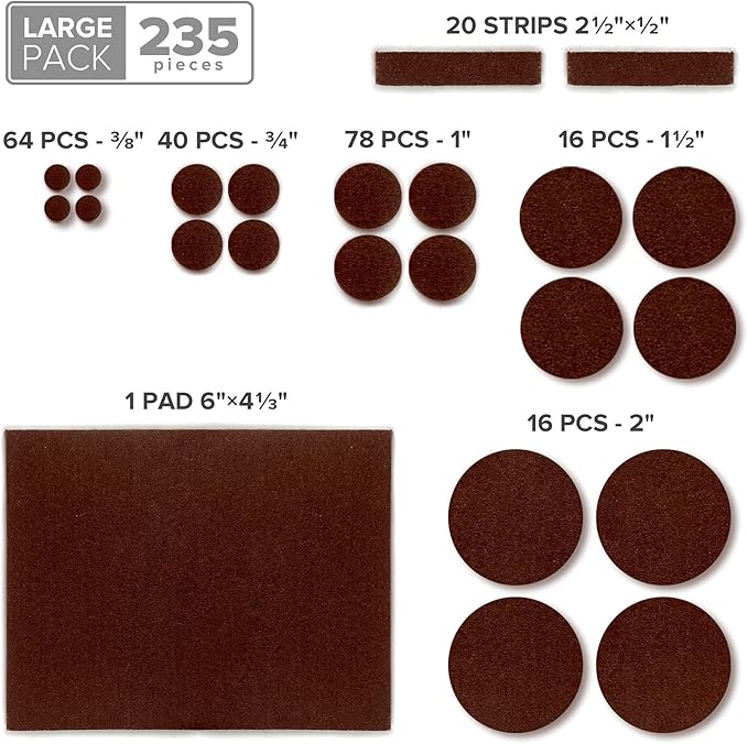 Felt Furniture Pads X-PROTECTOR 235 PCS Premium Furniture Pads - Felt Pads Furniture Feet Best Wood Floor Protectors - Protect Your Hardwood & Laminate Flooring!