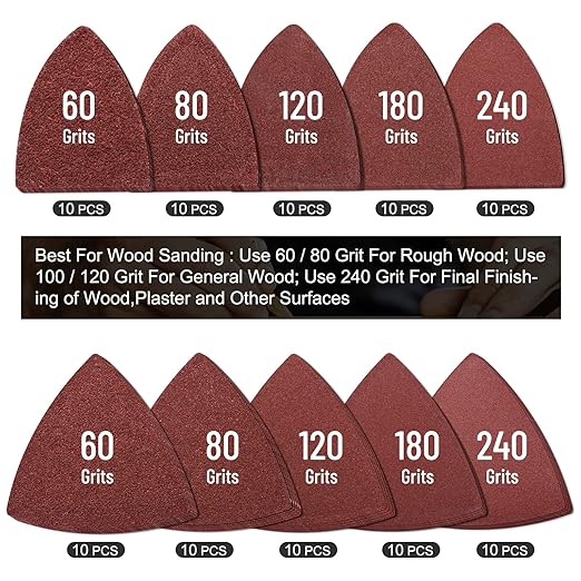 105PCS Oscillating Tool Detail Sanding Pads Kit, 3Pcs Triangle and 2Pcs Finger Sanding Pad, 100Pcs Multitool Sandpaper, Grit Fit for Finishing Wood Sanding Plaster