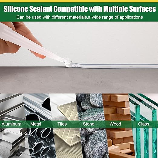 2 Pack Clear Silicone Sealant Caulk, 10.1 oz 100% Waterproof Silicone Sealant Adhesive Clear Caulk Tool for RV Marine Home Window Roof Door Kitchen Bathroom Bathtub Shower Auto Leakproof Seal