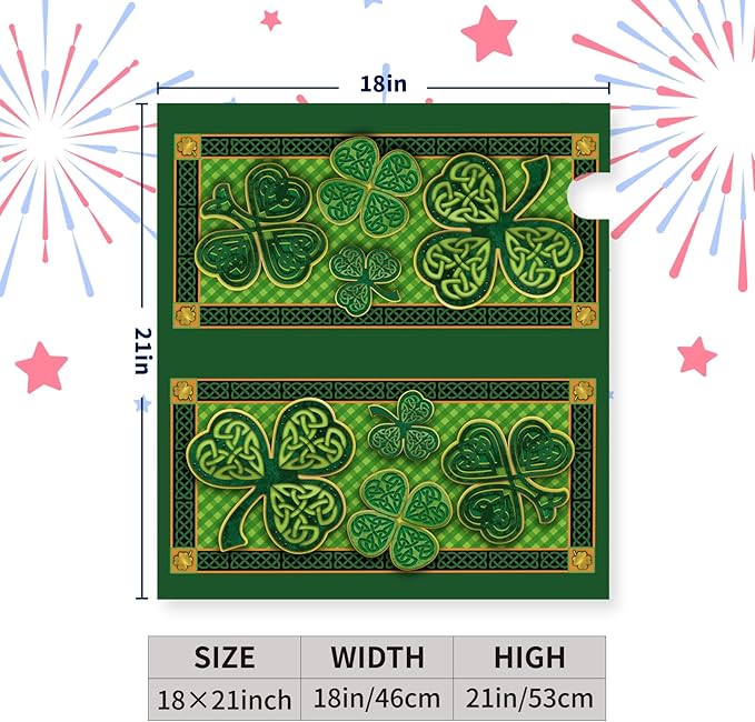 St. Patrick's Day Mailbox Cover - Magnetic, Standard Size, Green Shamrocks & Four Leaf Clover, Waterproof, 21x18 Inch