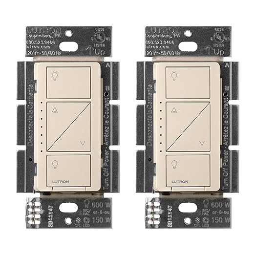 Lutron Caseta Original Smart Dimmer Switch (Lutron Smart Hub Required), for LED Lights, 150 Watt, Single-Pole/3-Way, No Neutral Required, PD-6WCL-LA 2-Pack, Light Almond, 2 Pack