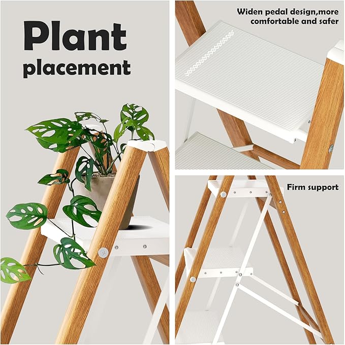 Taranta 4 Step Ladder,Aluminum Lightweight Folding 4 Step Stool with Anti-Slip Wide Pedal,330lbs Capacity Step Ladder for Household,Kitchen,Office - White Woodgrain