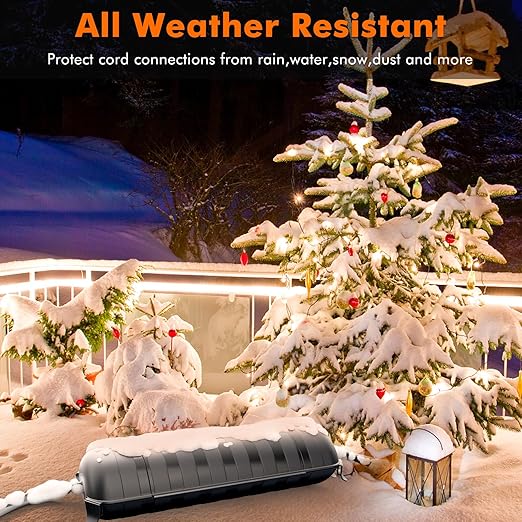 2 Pack of Outdoor IP44 Waterproof Connection Box by Restmo, Weatherproof Electrical Extension Cord Cover, Safety Seal Enclosure to Protect Holiday Lighting Decorations, Power Tools, Fountains, Gray