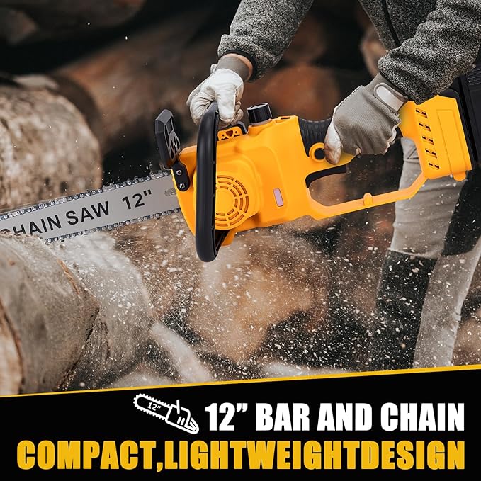 Cordless Chainsaw Compatible With Dewalt 20V MAX Batteries, Cordless Chain saw with 2 Pcs Replacement Chain, Battery Powered for Wood Cutting|Tree Trimming|Camping(Battery NOT Included)