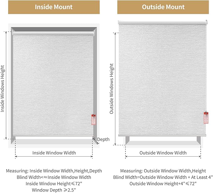 ALLBRIGHT 100% Blackout Roller Blinds Woven Shades with Striped Jacquard, Cordless Window Shades, UV Protection Fabric, Easy-Install for Indoor Home & Office, Grey Old, 23" W x 72" H