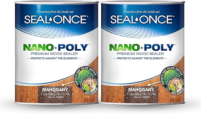 Seal-Once Nano+Poly Penetrating Wood Sealer with Polyurethane - Premium Waterproof Sealant -2 Gallon & Mahogany