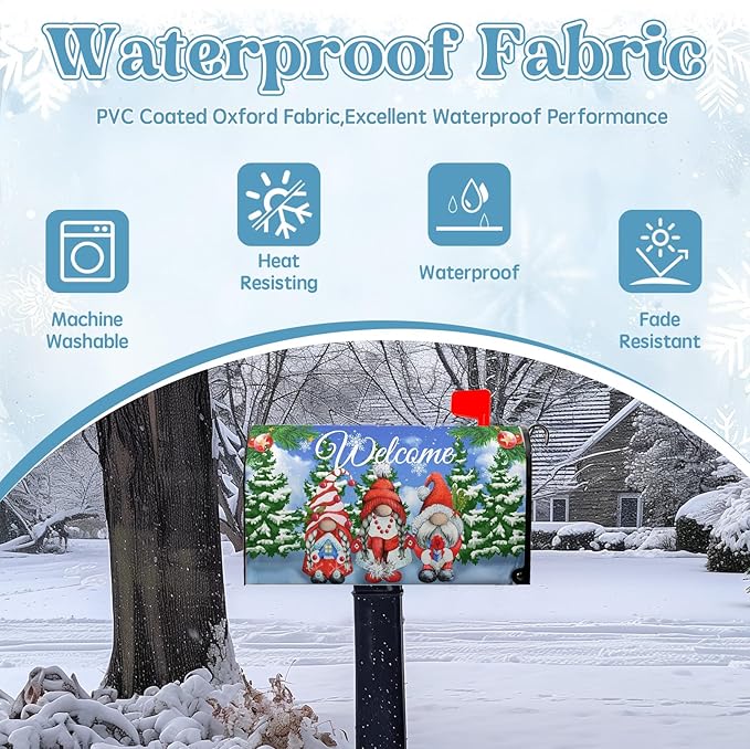 Winter Gnome Welcome Mailbox Covers Magnetic Lrage Size Pine Tree Mailbox Post Cover Snowflake Mailbox Wraps Oversized Waterproof Xmas Decor for Yard Garden 21 X 25.5 Inch