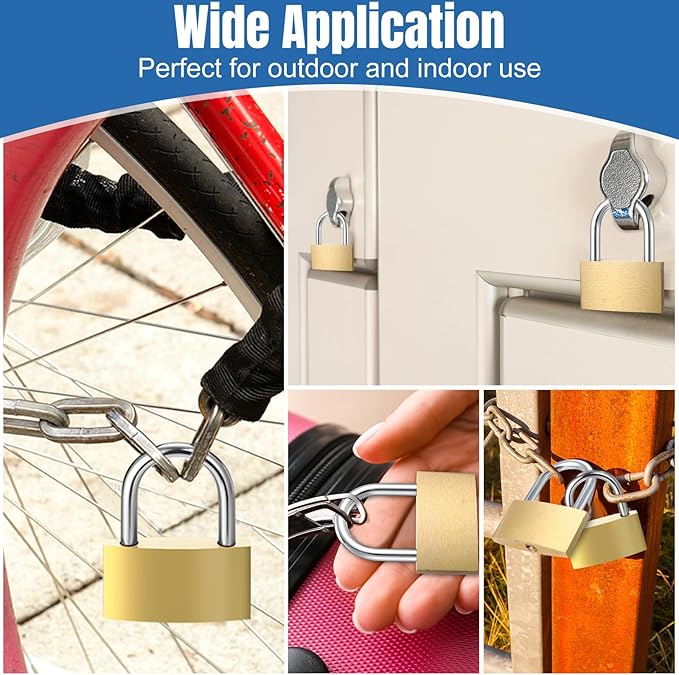 6pcs Solid Brass Keyed Padlock, Small Yellow Gym Lock, Strong Padlock with Same Key for Luggage Toolbox (60mm)