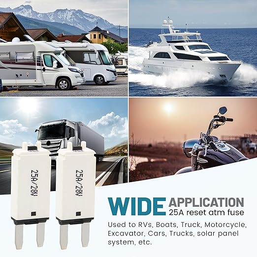NuIth Manual Reset 25A Mini Fuse Circuit Breakers, E73 Low Profile ATM Circuit Breaker Blade Fuse DC 28V Resettable Standard Blade Fuses for Car Truck RV Marine (2PCS-25A)