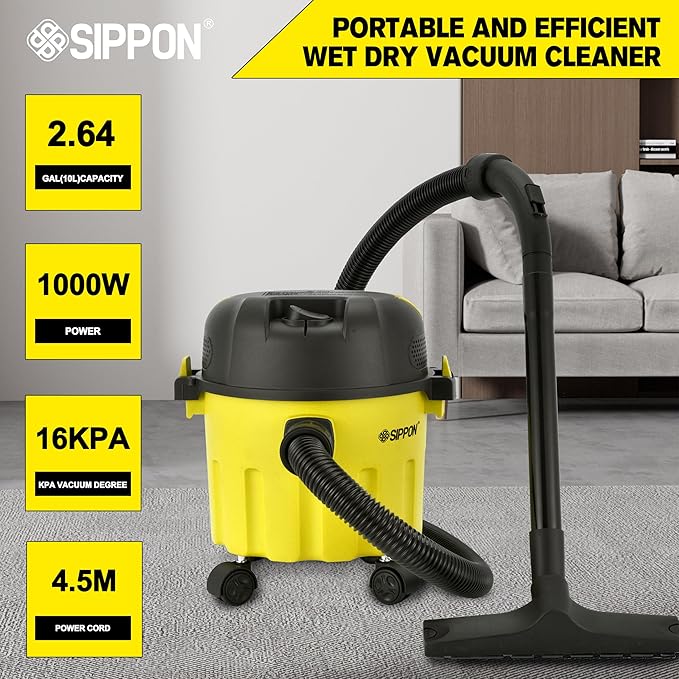 Wet-Dry Vacuum, 3-in-1 Portable Shop Vacuum Cleaner with 2 Peak HP Power Suction, Lightweight Wet Dry Vacuum with Blower & Wall Mount Design for Car, Pet Hair, Hard Floor (High)