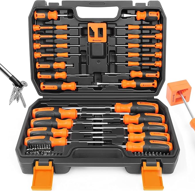 Amartisan 86-Piece Magnetic Screwdrivers Set with Case, Includs Slotted, Phillips, Hex, Pozidriv,Torx and Precision Screwdriver Set, Magnetizer Demagnetizer Tools, Tools for Men