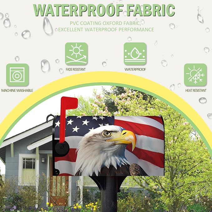 Eagle Patriotic Mailbox Covers Magnetic Large Size American 4th of July USA Flags Mailbox Cover Oversized Remember Day Post Box Wraps Decor Waterproof for Garden Yard 21x25.5 Inch