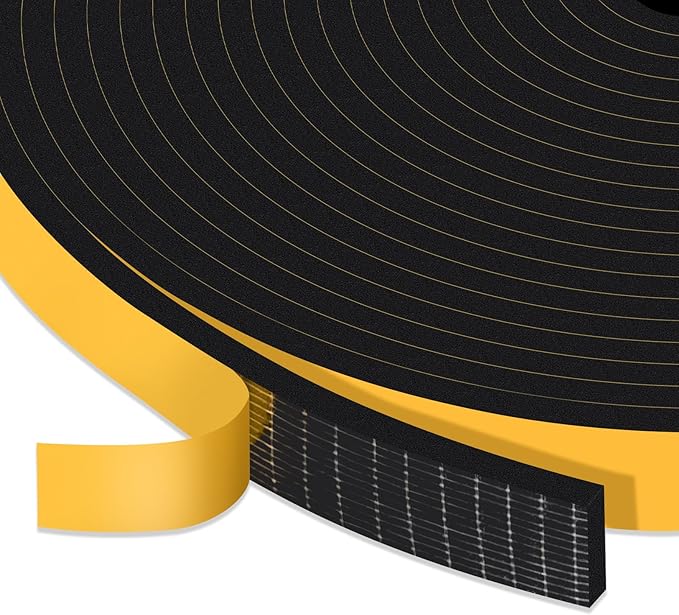 Strong Adhesive Weather Stripping Door Seal for Insulating Door Frame, Window, Weatherproof Soundproof Weather Stripping for Doors, Windproof Foam Seal Tape(3/8 in x 1/8 in x 50Ft)