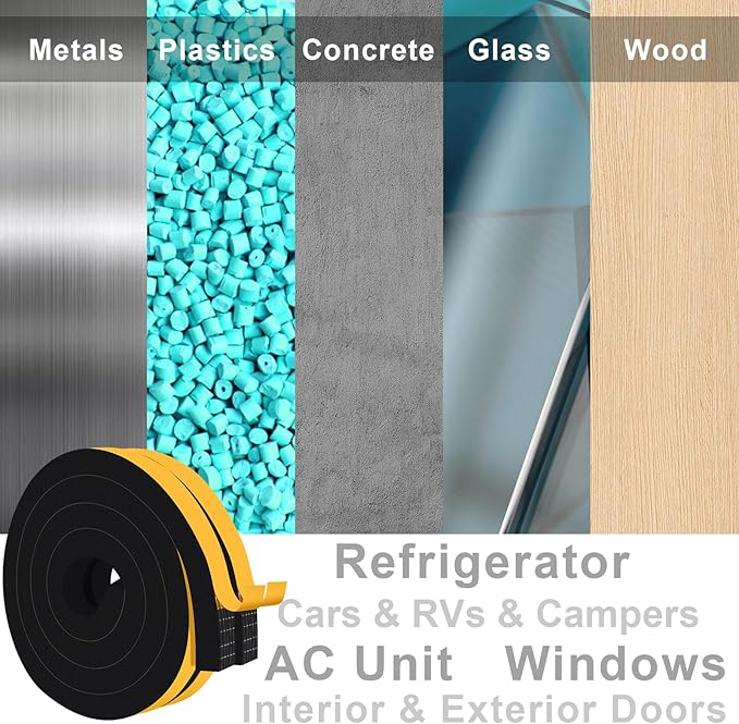 Weather Stripping Door Seal Strip, Strong Adhesive Doors and Windows Insulation Soundproof Weatherproof Foam Tape for Sliding Door, Front Door Frame, Window, Lightproof(3/4 In x 3/4 In x 13Ft)