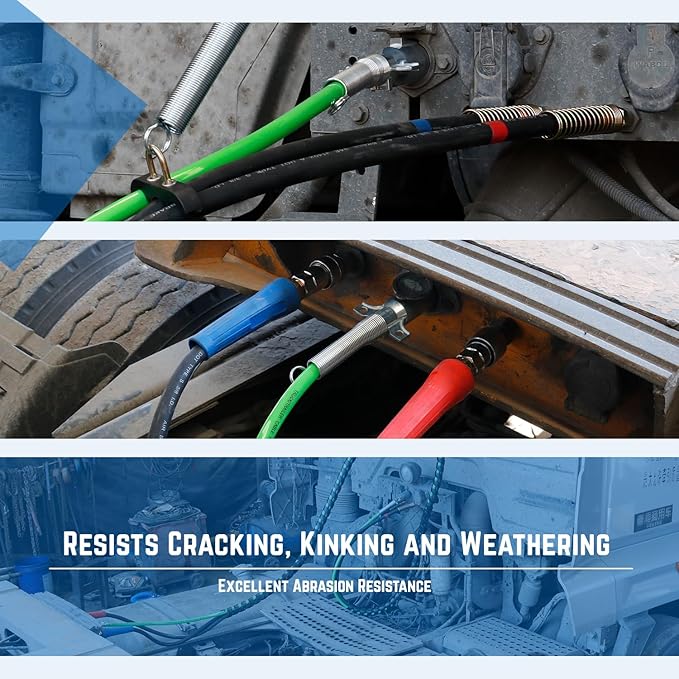 12 FT Air Line Hose Assembly Set Straight Heavy Duty Air Power Hoses for Semi Truck Trailer Tractor