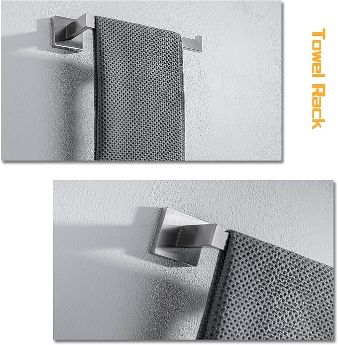 4-Piece Bathroom Hardware Set, Towel Rack Towel Bar Towel Holder Toilet Paper Holder Brushed Nickel Towel Hooks Modern Square Stainless Steel Wall Mounted Bathroom Accessories Set, 23inch