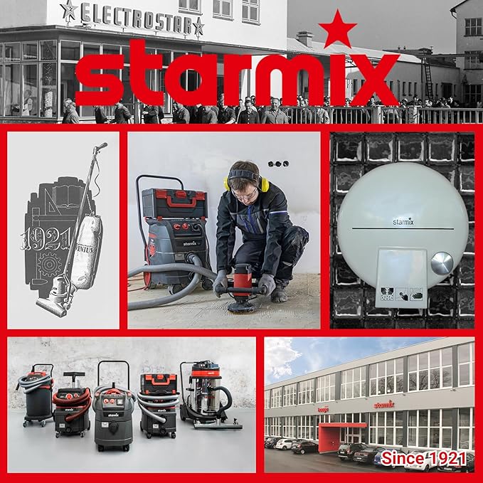 Starmix 1625 "Powerhouse Top 6.6 Gallons/25L, High Performance Multi-Use Portable Dust Extractor - Wet/Dry - Auto Self-Clean Filter System - HEPA Certified, 103464