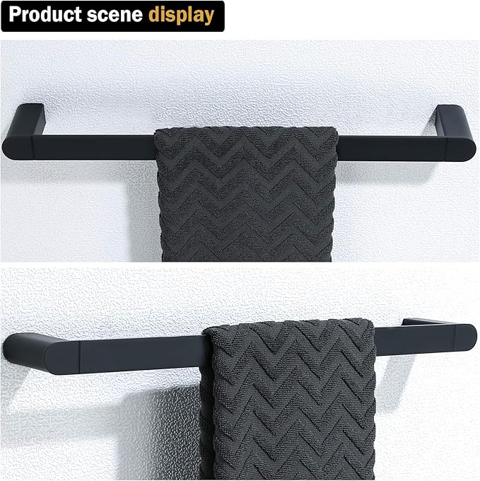 RANDOM 4 Piece Bathroom Hardware Set Matte Black Towel Bar Set Include 18 Inch Towel Bar Toilet Paper Holder and 2 Towel Hooks Stainless Steel Bathroom Decor Wall Mount Bathroom Accessories Kit.
