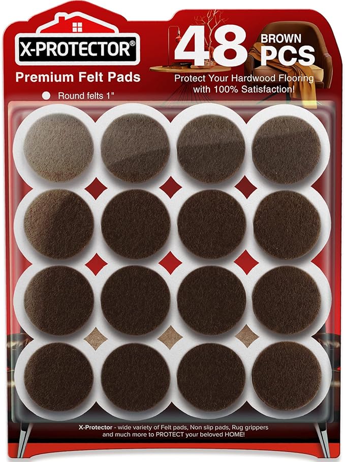 Felt Furniture Pads X-PROTECTOR - 48 Premium Floor Protector Chair Felts for Feet Wood Floors Best Hardwood Protect Your Hard Floors! (Brown)