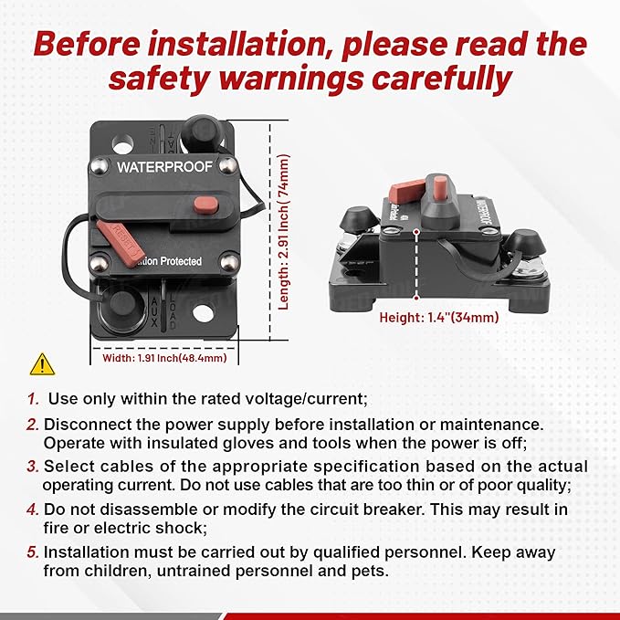 RED WOLF 60Amp Circuit Breaker for Boat Trolling Motor Marine ATV Trailer Vehicles Stereo Audio Electronic Battery Solar System Inline Fuse with Manual Reset Switch Waterproof DC 12V-48V