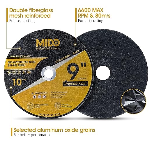 10 Pack Cut Off Wheels 9 Inch Cutting Wheel 9” x .075” x 7/8” Metal&Stainless Steel Cutting Disc Fit for Angle Grinder