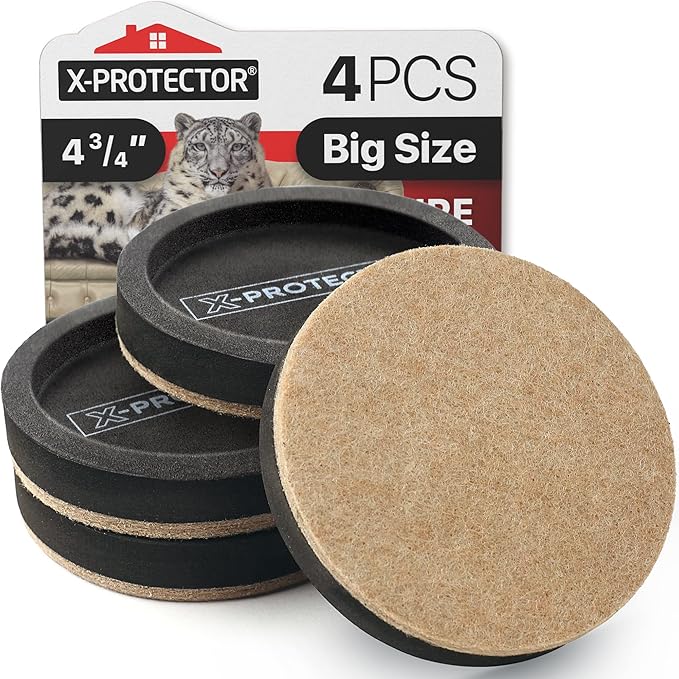 Felt Furniture Sliders for Hardwood Floors X-PROTECTOR 4 PCS 4 3/4” - Furniture Slider with Unique Design - Heavy-Duty Furniture Movers for Hard Surfaces - Felt Sliders - Move Your Furniture Easily!