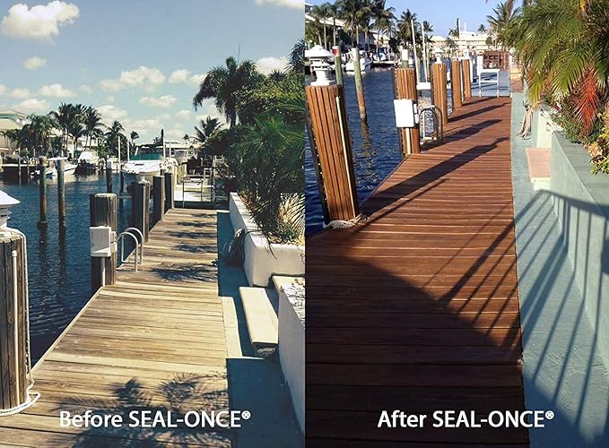 Seal-Once Nano+Poly Penetrating Wood Sealer with Polyurethane - Premium Waterproof Sealant -2 Gallon & Coastal Gray