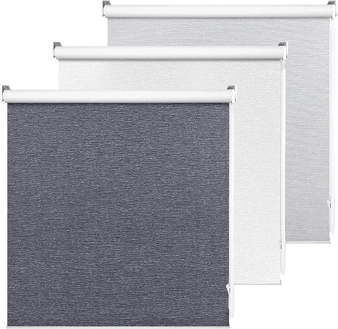 ALLBRIGHT 100% Blackout Roller Blinds Woven Shades with Striped Jacquard, Cordless Window Shades, UV Protection Fabric, Easy-Install for Indoor Home & Office, Dark Blue, 33" W x 72" H