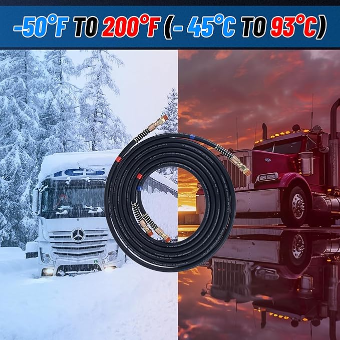 12 FT Air Line Hose Assembly with 1/2" NPT Swivel Fitting Straight Heavy Duty Power Hoses Set Spring Guard Grips DOT Fittings on Both Ends with Glad Hands Set for Semi Truck Trailer Tractor