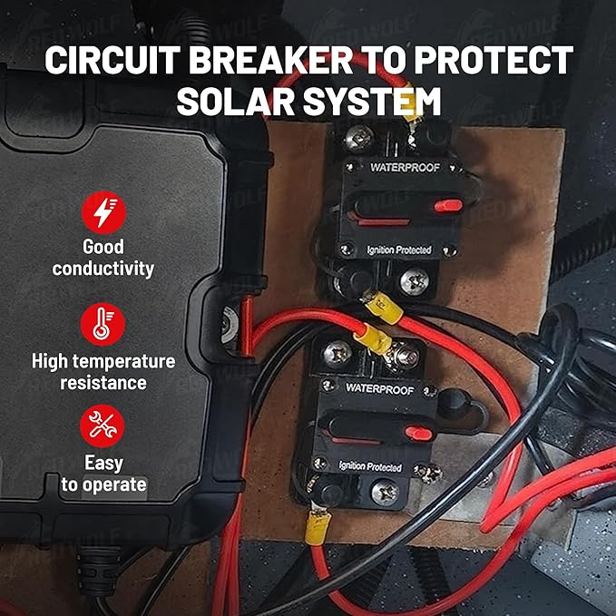 RED WOLF 20A Circuit Breaker Holder W/Manual Reset Switch 12-48V DC for Boat Trolling Motor Marine ATV Trailer Vehicles Stereo Audio Electronic Battery Fuse Solar Power System, 20 Amp Screws