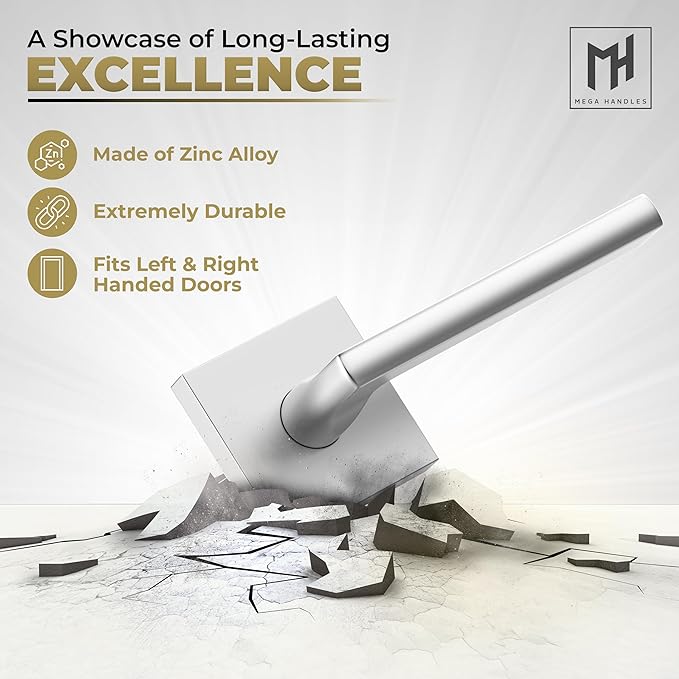 Mega Handles Prime Dummy Lever, Door Handle for Closet or French Doors, Single Side Door Levers, Non-Turning, Fits All Standard Door Sizes, Covered Screws Included - Satin Nickel (2 Pack) 5"