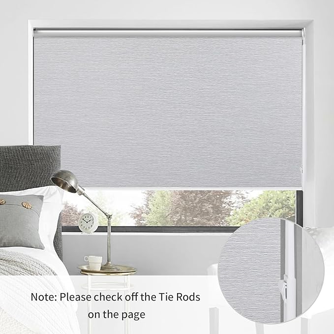 ALLBRIGHT 100% Blackout Roller Blinds Woven Shades with Striped Jacquard, Cordless Window Shades, UV Protection Fabric, Easy-Install for Indoor Home & Office, Grey, 48" W x 72" H