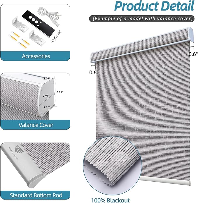 SmartWings Motorized Smart Blinds with Remote, Automatic Blackout Roller Shade Work with Alexa Homekit Thread Google Z-Wave, Electric Blind for Window, Custom Width Up to 110" W,Safari Rock Grey