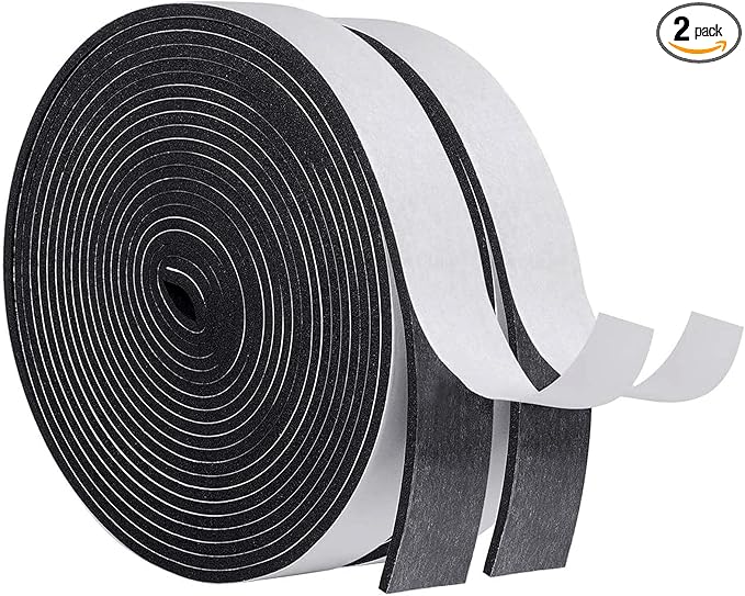 MAGZO Weather Stripping Door Seal, 1 Inch Wide X 1/8 Inch Thick Adhesive Foam Tape Soundproof Weatherstripping for Windows, 2 Rolls Total 33FT Black