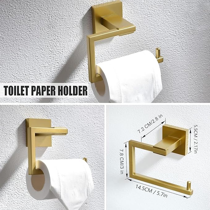 YACVCL 5 Piece Bathroom Hardware Set Brushed Gold, SUS304 Stainless Steel 23.6 Inch Bathroom Towel Holder Set, Brushed Gold Bathroom Accessories, Wall Mounted Towel Holder Set