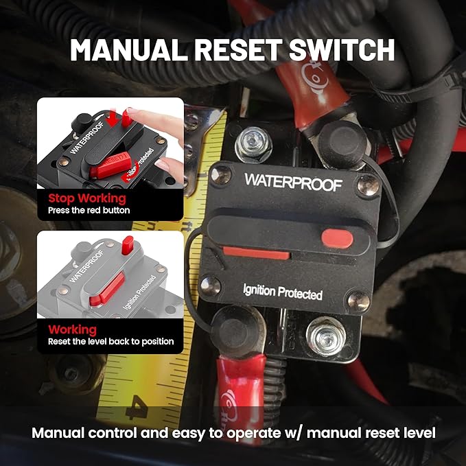 RED WOLF 60 Amp Circuit Breaker W/Ring Terminal 6 Gauge Connector Manual Reset Switch for Boat Trolling Motor Marine ATV Trailer Vehicles Stereo Audio Electronic Battery Solar System Inline Fuse