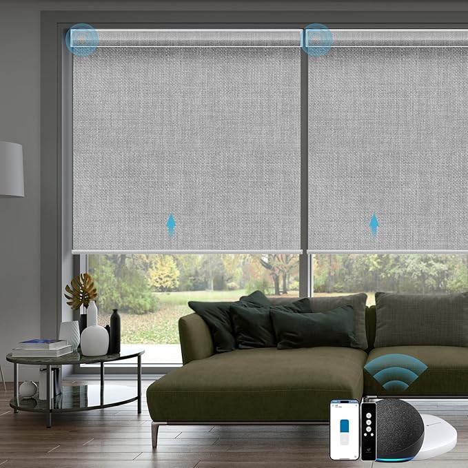 SmartWings Motorized Smart Blinds with Remote, Custom Automatic 100% Blackout Roller Shade Compatible with Alexa/Homekit/Google, Electric Smart Blinds for Indoor Windows, Vigor Pape Grey
