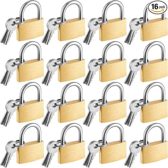 Kenning 16 Pcs Solid Keyed Alike Padlocks 1.18" Solid Brass Padlock with Key Weatherproof Luggage Locks Suitcase Lock Wide Body with Hardened Steel Shackle for Sheds, Storage Unit, Gym Fence