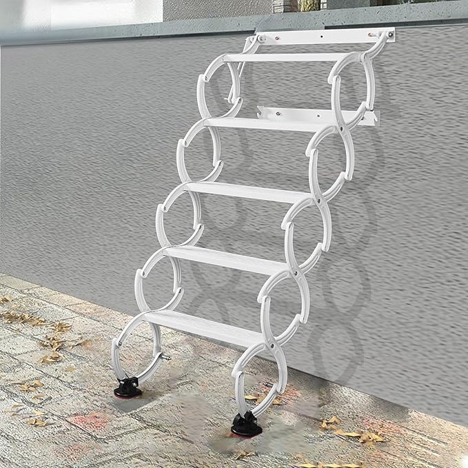 5 Steps Wall Mounted Attic Ladder, Indoor Attic Stairs Pull Down System, Metal Telescoping Step Ladders, Anti-slip Retractable Folding Stair, Loft Extension Steps Staircase for Garage (black, 5 Steps)