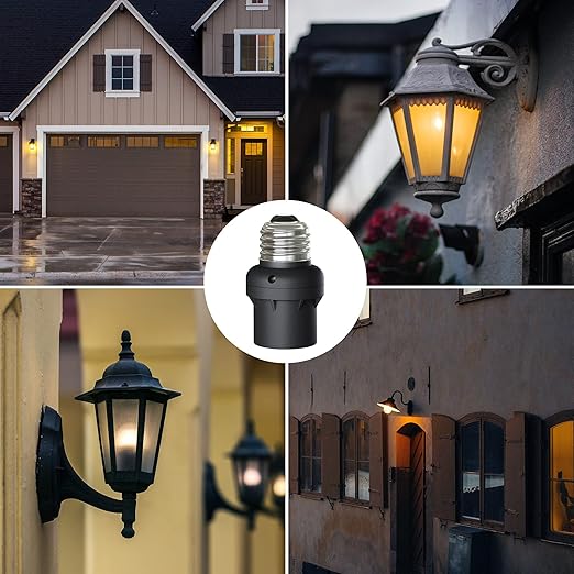 DEWENWILS Light Sensor Socket, E26 E27 Dusk to Dawn Sensor Socket, Light Bulb Socket for Light Fixtures, Compatible with Incandescent/CFL/LED/Halogen Bulbs, 6 Pack, Black, ETL Listed