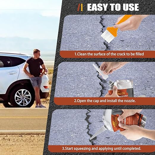 Cement Crack Filler 2Pack Grey, Self Leveling Cement Crack Sealant, High Elasticity Concrete Crack Filler Repair Sealer, Waterproof Caulking Glue for Driveway, Patio, Sidewalk, Garage Floor Repair