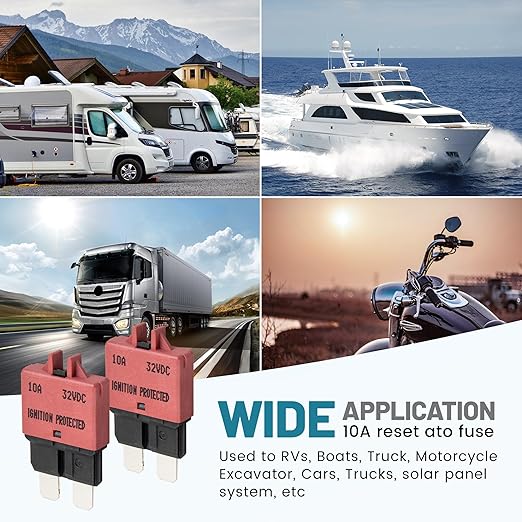 NuIth Manual Reset Mini Fuse Circuit Breakers 10A, E39 Low Profile ATO/ATC Circuit Breaker Blade Fuse 12V-32V DC 10A Re-settable Standard Blade Fuses for Car Truck RV Marine (2PCS-10A)