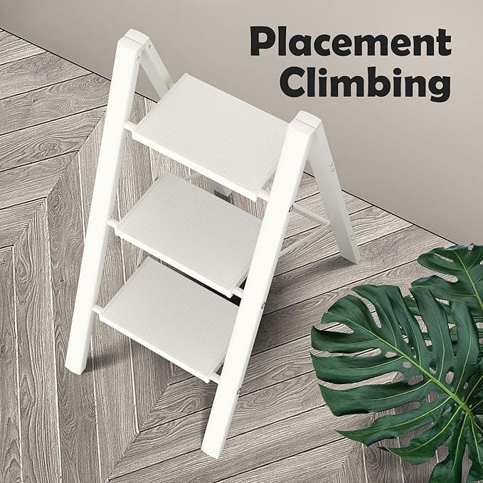 Taranta 3 Step Ladder,Aluminum Lightweight Folding 3 Step Stool with Anti-Slip Wide Pedal,330lbs Capacity Step Ladder for Household,Kitchen,Office - White