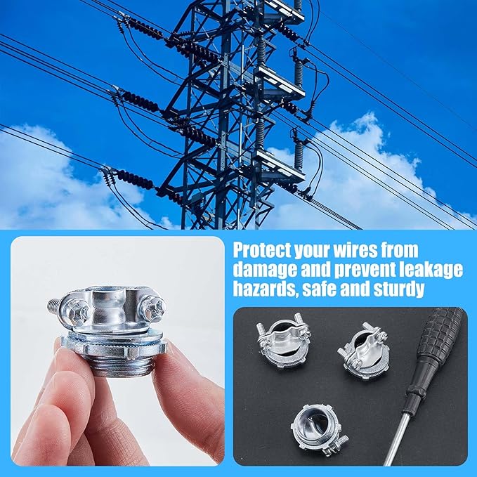 Blulu 50 Pcs Cable Connectors, Clamp Type Cable Connectors Conduit Clamp for Electric Wires Metallic Conduit Protect Cables Silver Zinc(3/4 Inch, 1/2 Inch)