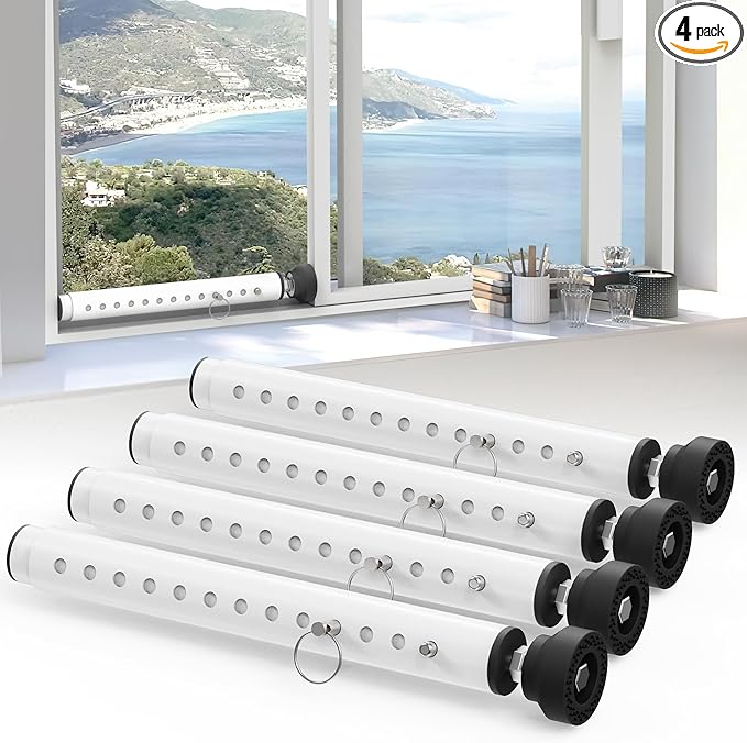 WooFog(Short)Security Bars for Sliding/Vertical Window, Adjustable Window Jammer Bars Security Inside,(Small)Window Guards for Home Security, 11" to 18" Anti Theft Window Safety Lock Bar -White 4 Pcs
