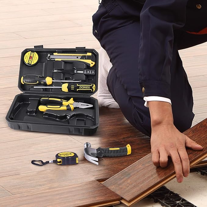 DOWELL Small Mini Tool Set School College Student Kids Dorm Tool Set Kit Home Repair Hand Tools with Tool Box Storage Case Upgraded HYT9
